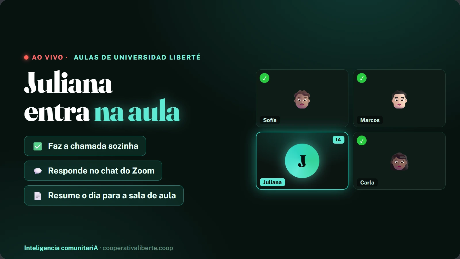 Juliana se soma às aulas ao vivo: registra presença, responde e resume a jornada