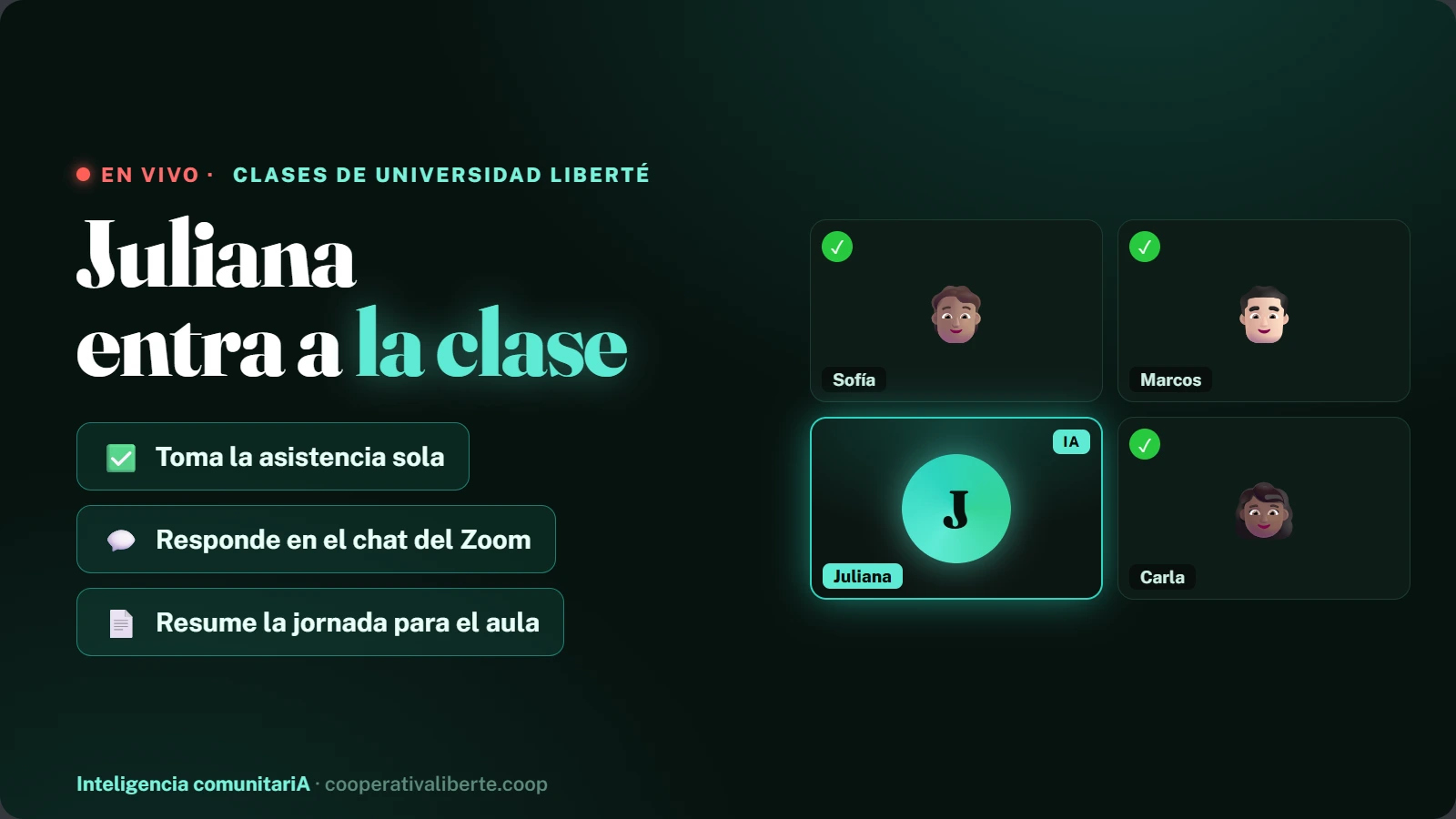Juliana se suma a las clases en vivo: toma asistencia, responde y resume la jornada